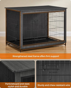 Modern Kennel Side End Table Dog Crate Furniture Double-Door Dog House Ink Black 80 lb