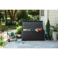 Load image into Gallery viewer, X-Large Resin Outdoor Storage Deck Box 134 Gal. Charcoal Decorative Pattern