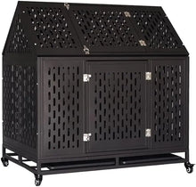 Load image into Gallery viewer, Heavy Duty Dog Crate Kennel, Metal Cage with Roof, Locks &amp; Wheels, 45&#39;&#39; Black