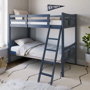 Navy Blue Twin-over-Twin Bunk Bed, Gold Certified, Converts to 2 Twin Beds