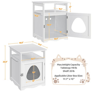 Wooden Cat Litter Box Enclosure with Open Shelf | White