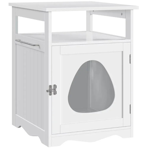 Wooden Cat Litter Box Enclosure with Open Shelf | White