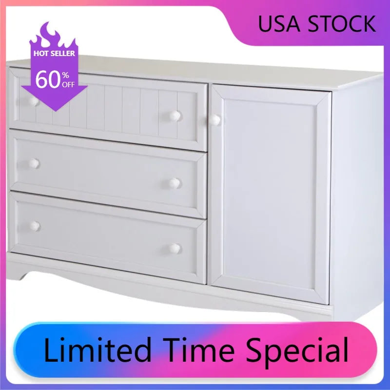 Pure White 3-Drawer Dresser with Door