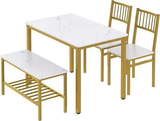 Dining Table Set for 4 + Computer Desk Kitchen Table with 2 Chairs and Bench