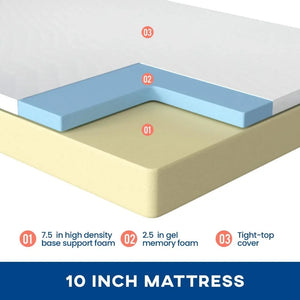 Single 10" Gel Memory Foam Mattress - Medium Firmness, Cool Sleep, Shipped in Box