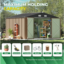 Load image into Gallery viewer, Metal Outdoor Storage Shed 10x10 FT, Patio Garden Shed, Durable Storage House