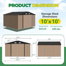 Load image into Gallery viewer, Metal Outdoor Storage Shed 10x10 FT, Patio Garden Shed, Durable Storage House