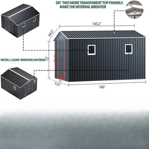 10x12x7.5ft Steel Outdoor Storage Shed - Lockable Doors, Garden Backyard Patio Utility