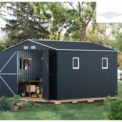 10x12 Ft Weatherproof Steel Shed - Durable Utility Storage for Patio, Yard, Garden Equipment