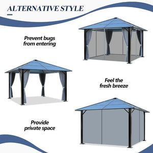 10'x10' Outdoor Gazebo with Roof, Breathable Mesh Sides, and Privacy Curtains