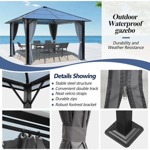 10'x10' Outdoor Gazebo with Roof, Breathable Mesh Sides, and Privacy Curtains