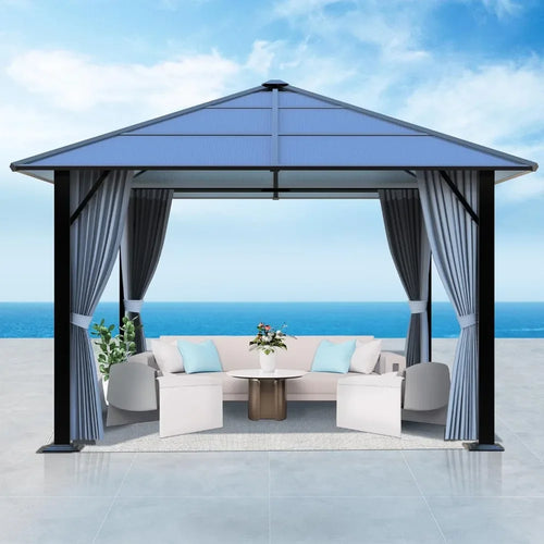 10'x10' Outdoor Gazebo with Roof, Breathable Mesh Sides, and Privacy Curtains