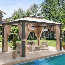 Load image into Gallery viewer, 10&#39;x12&#39; Outdoor Gazebo, Double Roof Design with Aluminum Frame, Netting and Curtains