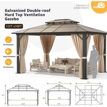 Load image into Gallery viewer, 10&#39;x12&#39; Outdoor Gazebo, Double Roof Design with Aluminum Frame, Netting and Curtains