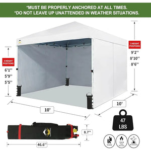 Durable 10x10 Commercial Canopy Tent, Instant Pop Up with Center Lock & 4 Walls