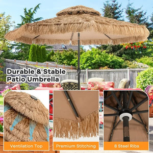 Illuminated 10ft Patio Umbrella - 32 LED Lights, 8 Sturdy Ribs, Tilt Function