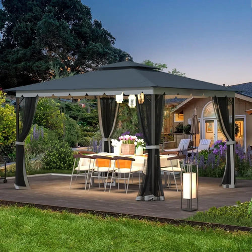 10x12 Outdoor Gazebo with Mosquito Netting - Patio Canopy, Wind Resistant & Waterproof for Deck