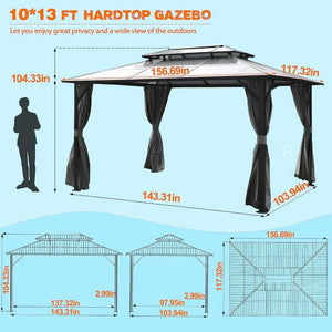 Durable 10x13ft Patio Gazebo - Aluminum Frame, Heavy-Duty Roof, Netting & Curtains