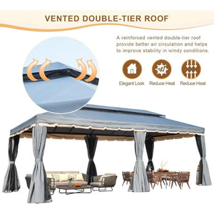 10x20 Ft Outdoor Gazebo - Double Roof, Steel Frame, Netting, Shade Curtains for Garden