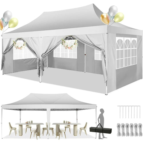 10'x20' Pop-Up Canopy Tent with 6 Removable Walls, Waterproof UV50+ Gazebo