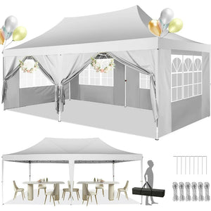 10'x20' Pop-Up Canopy Tent with 6 Removable Walls, Waterproof UV50+ Gazebo