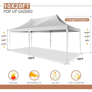 10'x20' Pop-Up Canopy Tent with 6 Removable Walls, Waterproof UV50+ Gazebo