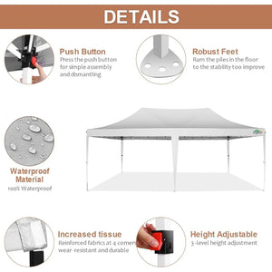 10'x20' Pop-Up Canopy Tent with 6 Removable Walls, Waterproof UV50+ Gazebo