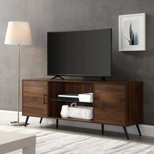 Load image into Gallery viewer, Mid Century Modern Glass Shelf TV Stand for TVs up to 65 Inches, 60 Inch, Walnut