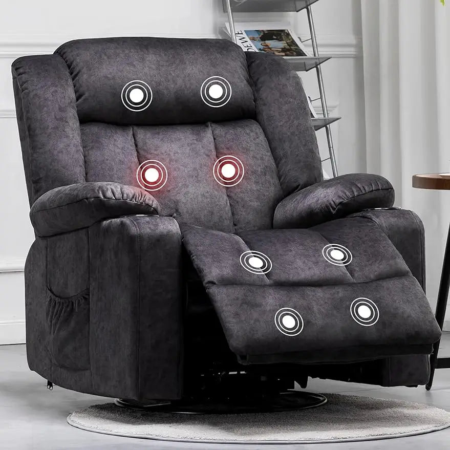 Lazy Boy Massage Rocker Recliner | Heated 360° Swivel Chair w/ Cup Holders