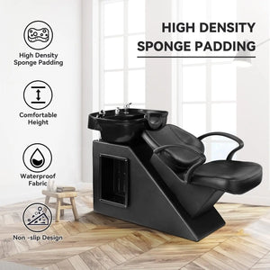 Shampoo Backwash Chair, ABS Plastic | Salon Spa Beauty Shampoo Bowl Chair, Black