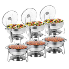 Load image into Gallery viewer, Round Chafing Dish Buffet Set, 6 Packs, 4 QT Stainless Steel Dishes with Glass Lid &amp; Holder