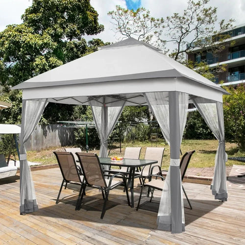 11x11 Outdoor Gazebo, Sun Shade Canopy Tent with 4 Sandbags and Netting for Lawn, Garden, Backyard