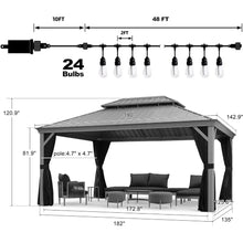 Load image into Gallery viewer, 12&#39; x 16&#39; Outdoor Gazebo - Double Metal Roof, Weather Resistant, Includes LED Bulbs