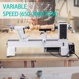 12" x 18" Woodworking Lathe - 3/4HP, 650-3800 RPM Variable Speed, Includes Goggle