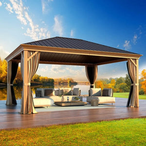 12'x16' Outdoor Gazebo - Aluminum Frame and Single Galvanized Steel Roof, Metal Patio Gazebo