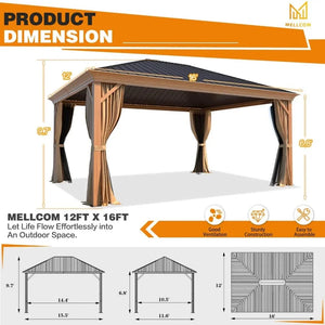 12'x16' Outdoor Gazebo - Aluminum Frame and Single Galvanized Steel Roof, Metal Patio Gazebo