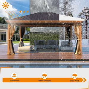 12'x16' Outdoor Gazebo - Aluminum Frame and Single Galvanized Steel Roof, Metal Patio Gazebo