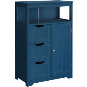 Navy Blue Wood Bathroom Storage Cabinet | Open Shelving, 22"L x 12"W x 34"H