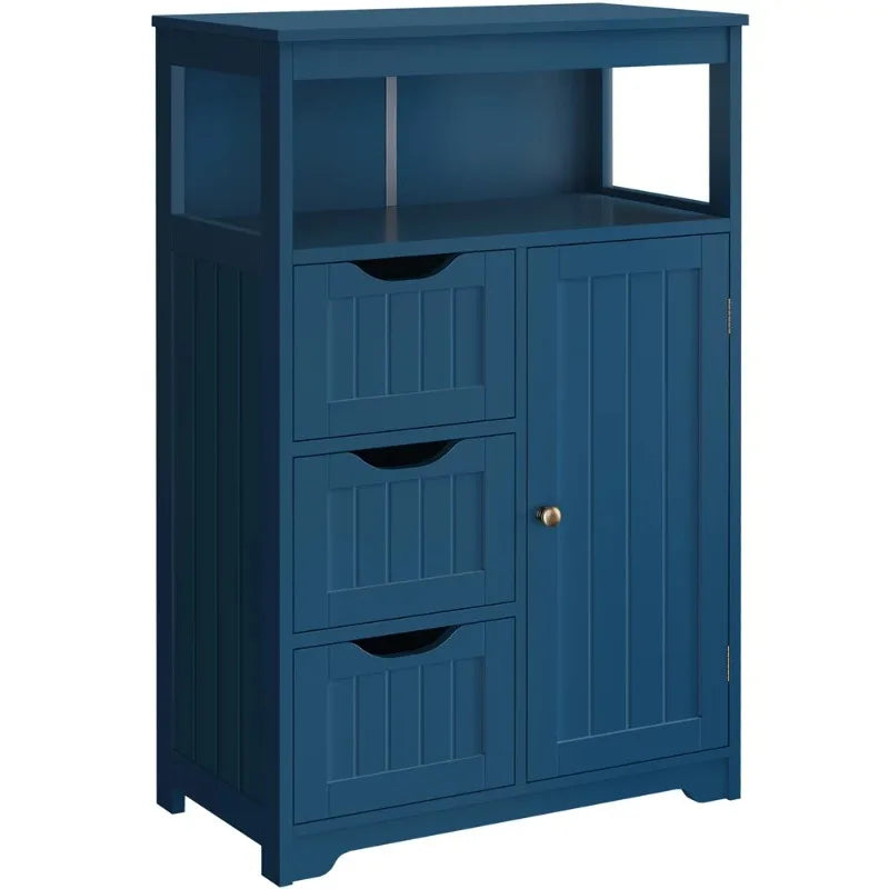 Navy Blue Wood Bathroom Storage Cabinet | Open Shelving, 22