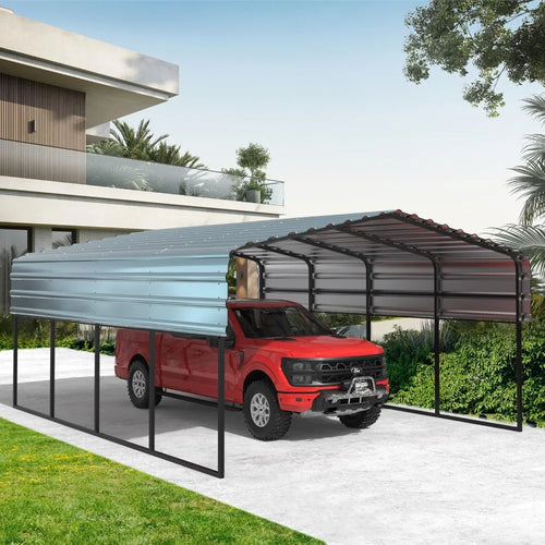 12' x 20' Heavy Duty Metal Carport - 8.6' Tall Galvanized Roof & Frame Shelter for Vehicles