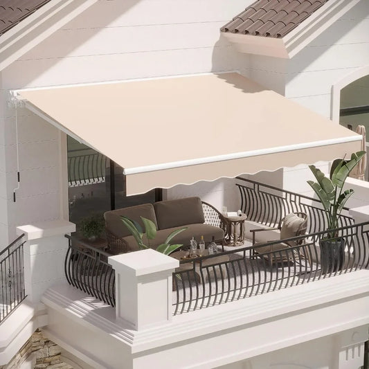 13'x8' Retractable Patio Awning - Manual Crank Operated Sun Shade Shelter for Deck, Patio