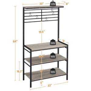 4-Tier Gray Kitchen Baker's Rack with Hooks - Storage Solution for Cookware