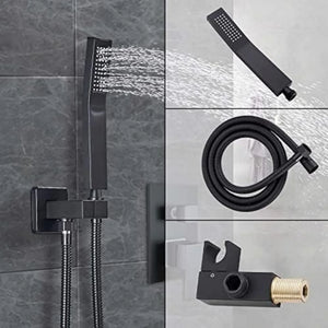 Elegant Black Shower Faucet Set w/ 8" Rain Shower Head & Handheld Spray