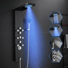 Load image into Gallery viewer, 4-in-1 LED Lights Stainless Steel Shower Panel with LED Rainfall Shower Head, Shower Panel Tower System