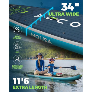 11'6''/11'×34'' Inflatable Paddle Board, Extra Wide, Stable for 2 People, 5 Handles & Shoulder Strap