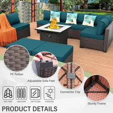 Load image into Gallery viewer, 10-Piece PE Wicker Outdoor Furniture Set, 45&quot; Gas Fire Pit Table, 5&quot; Thick Cushions