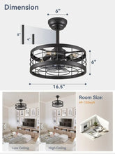 Load image into Gallery viewer, Farmhouse Ceiling Fan Light - 16.5&quot; Black Caged, Industrial Bladeless