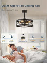 Load image into Gallery viewer, Farmhouse Ceiling Fan Light - 16.5&quot; Black Caged, Industrial Bladeless