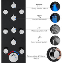 Load image into Gallery viewer, 4-in-1 LED Lights Stainless Steel Shower Panel with LED Rainfall Shower Head, Shower Panel Tower System