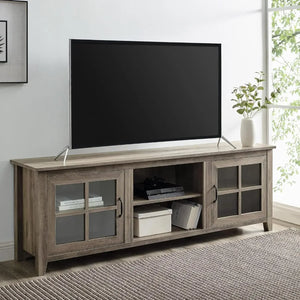 Classic Grey Wash TV Stand - 2 Glass Doors, Fits TVs up to 80 Inches, 70 Inch